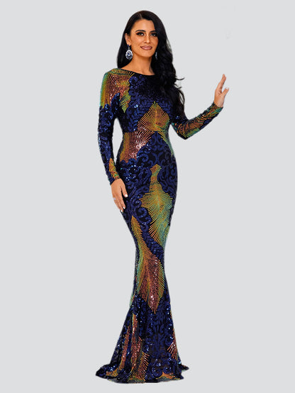 Graphic Sequin Mermaid Fromal Dress