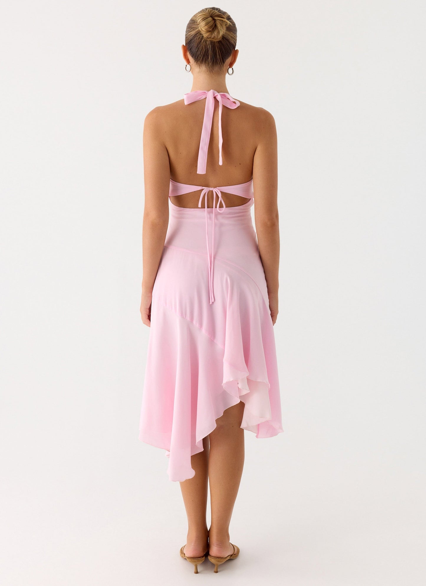 Faelie Halter Neck Asymmetrical Midi Dress - Pink