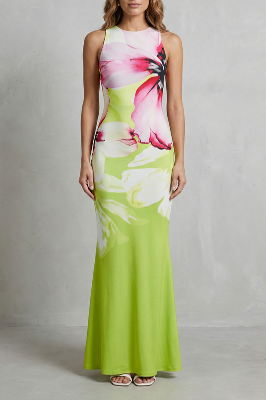 Fiorielle – Artistic floral print – Fishtail maxi dress