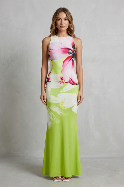 Fiorielle – Artistic floral print – Fishtail maxi dress