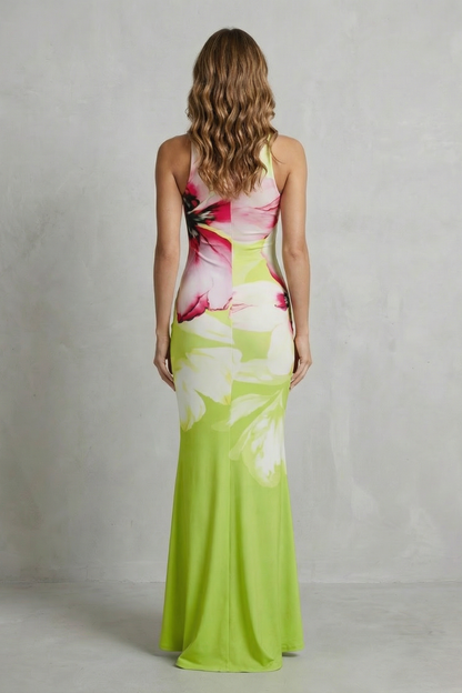 Fiorielle – Artistic floral print – Fishtail maxi dress