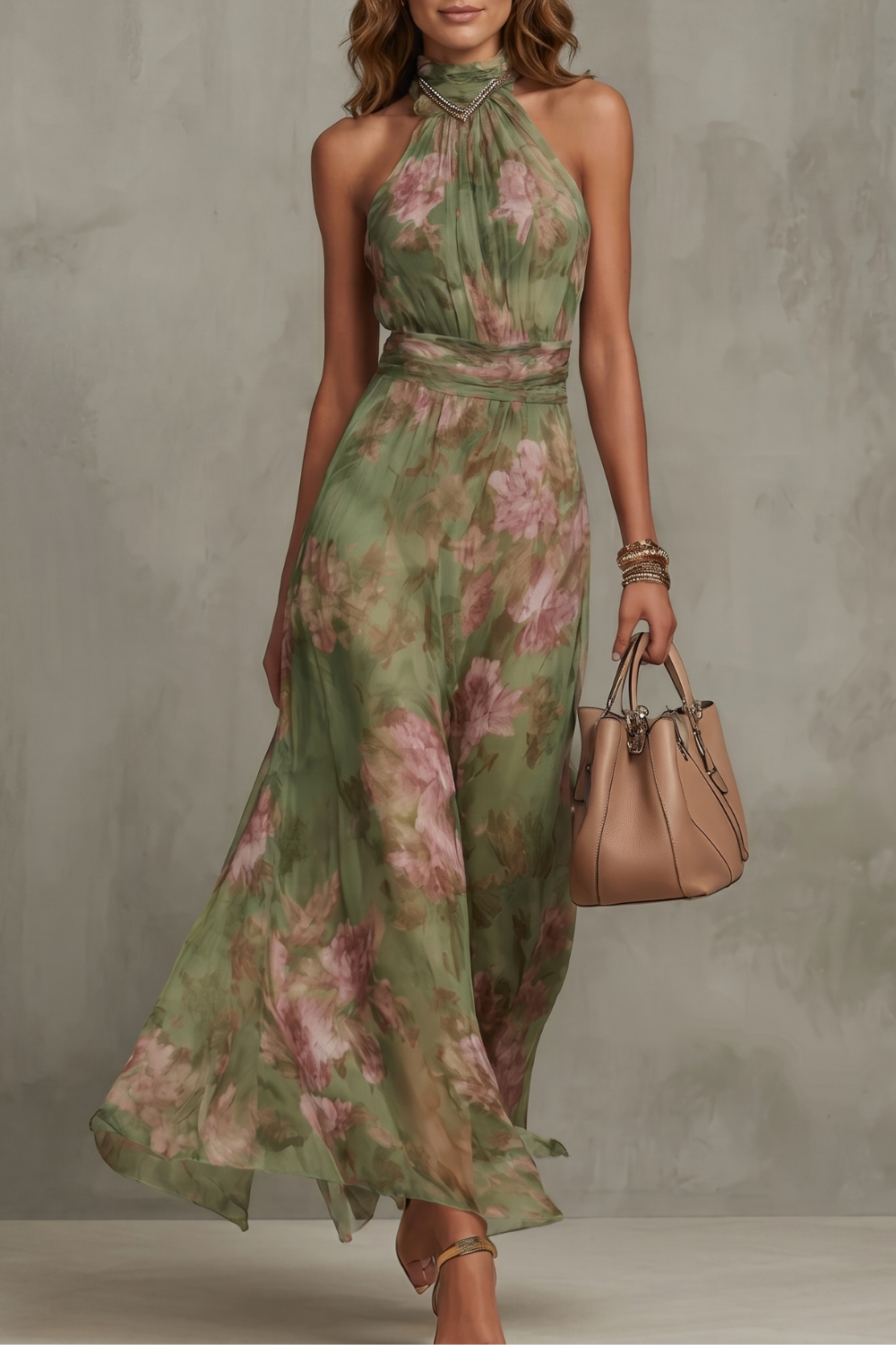 Floréa – Romantic floral halter silhouette – Maxi dress