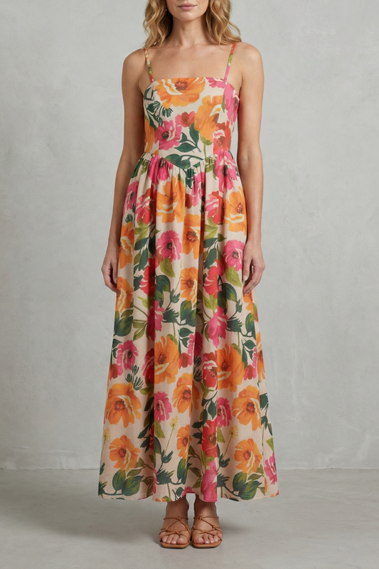 Florielle – Square neck floral charm – Midi dress