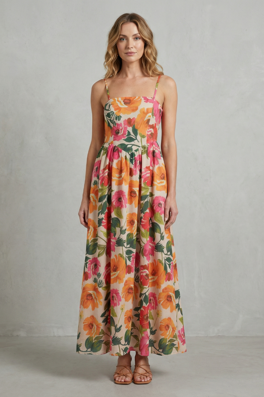 Florielle – Square neck floral charm – Midi dress