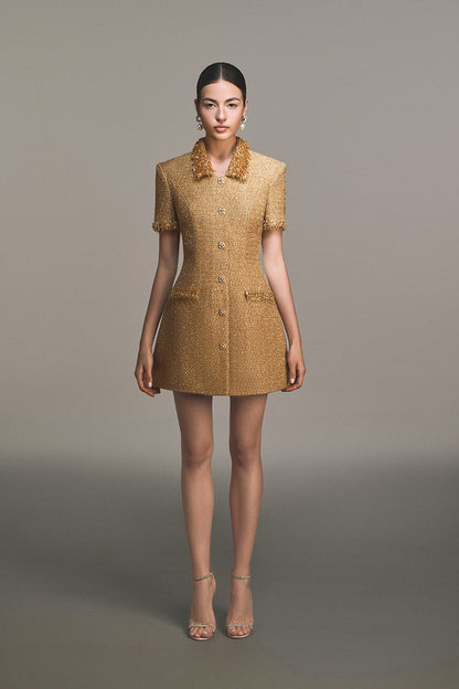 gold embellished mini dress