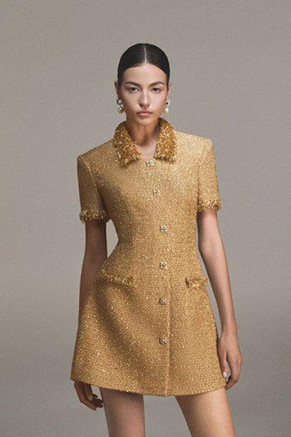 gold embellished mini dress