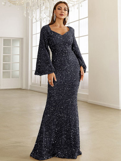 Sequin Bell Sleeve Mermaid Dress