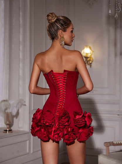 Hiroshi Strapless Flower Mini Dress