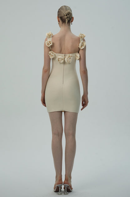 Cream Mini Dress with 3D Floral Appliqué