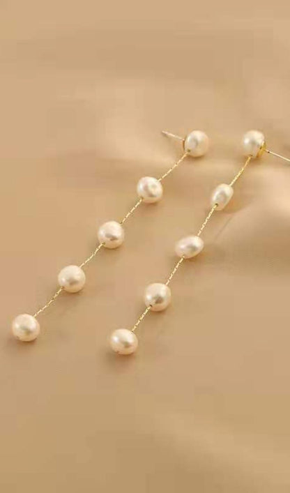 LONG PEARL TASSEL EARRINGS