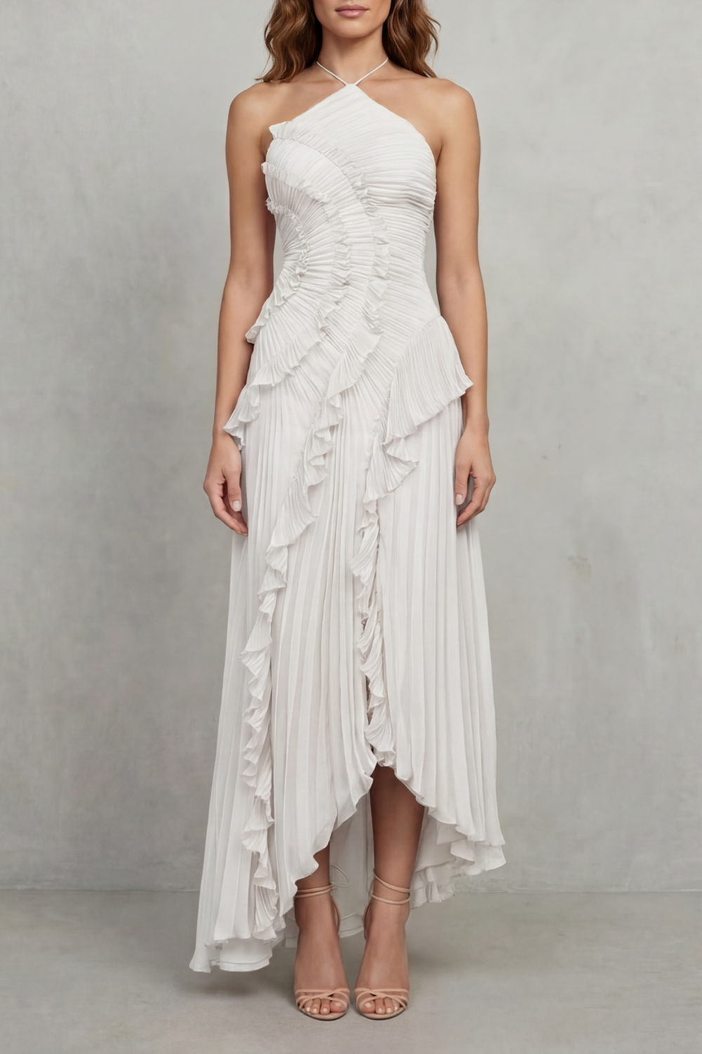 Lavirea – Sculpted pleats – One-shoulder midi dress
