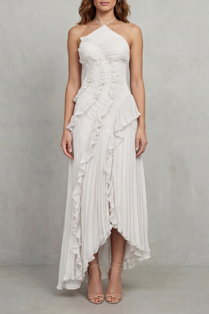 Lavirea – Sculpted pleats – One-shoulder midi dress