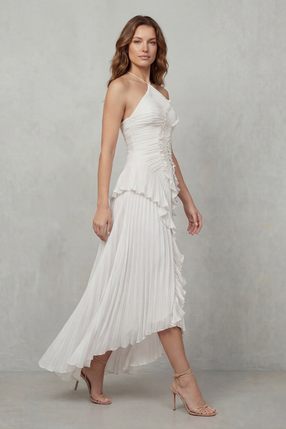 Lavirea – Sculpted pleats – One-shoulder midi dress