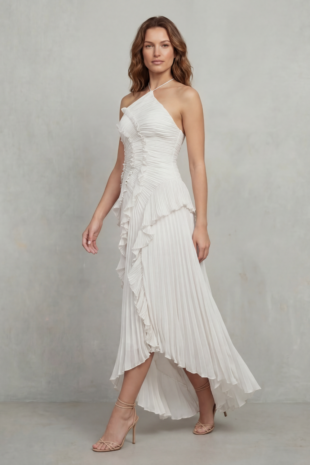 Lavirea – Sculpted pleats – One-shoulder midi dress