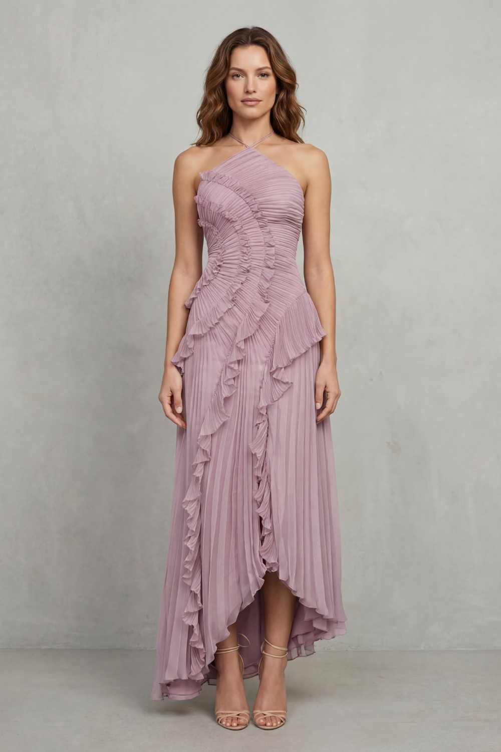 Lavirea – Sculpted pleats – One-shoulder midi dress