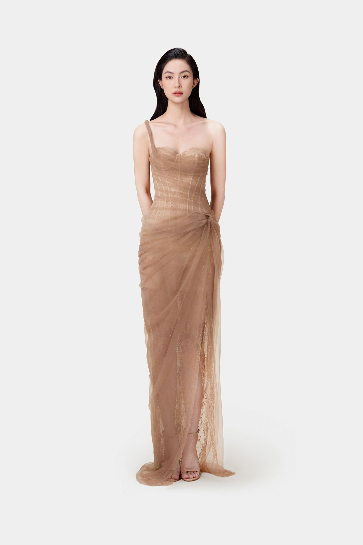 MARA BROWN LACE CORSET DRESS