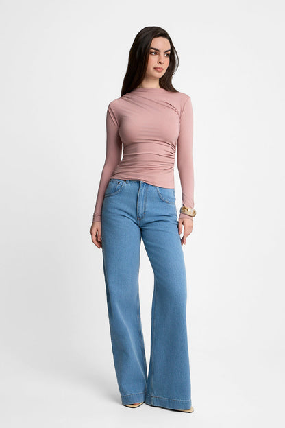 Miss Sculptural Long-Sleeved Top in Dusty Pink