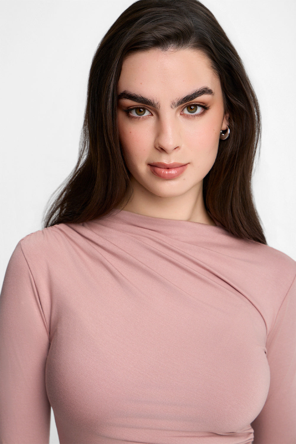 Miss Sculptural Long-Sleeved Top in Dusty Pink