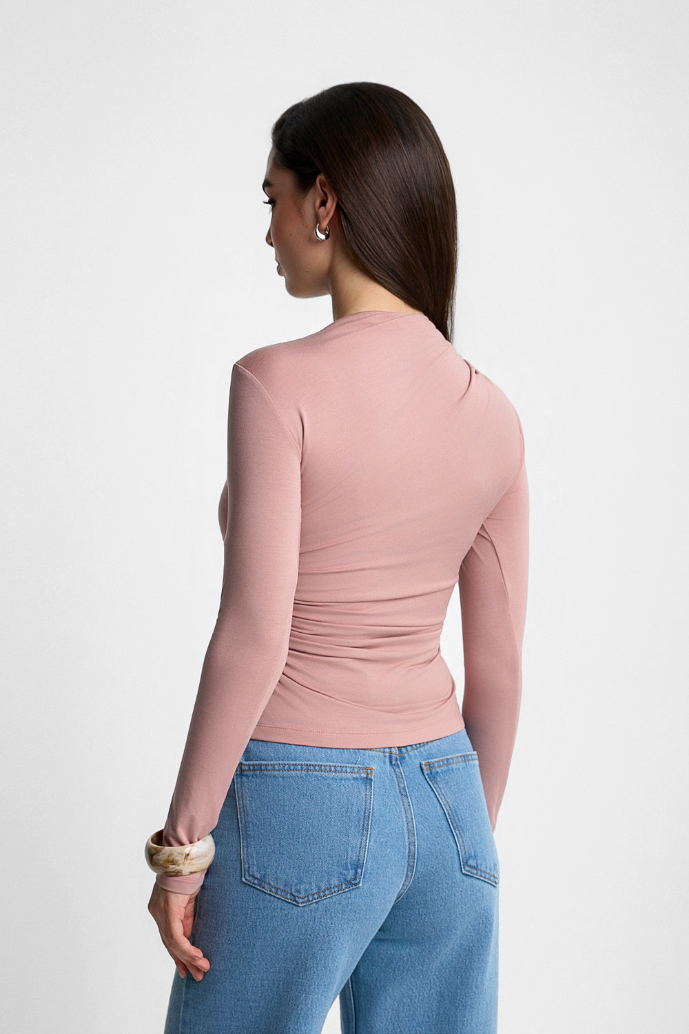 Miss Sculptural Long-Sleeved Top in Dusty Pink