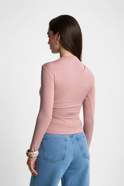 Miss Sculptural Long-Sleeved Top in Dusty Pink
