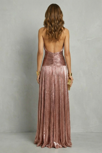 Luminara – Metallic draped elegance – Maxi dress