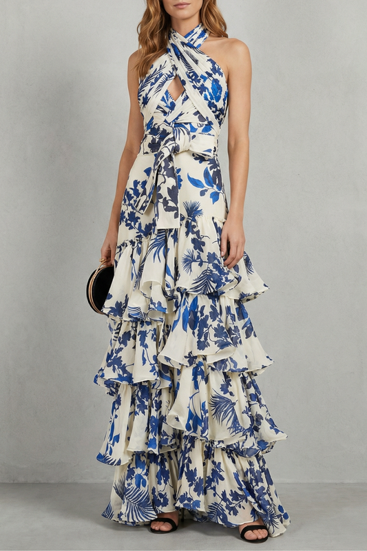 Lunarelle – Floral halter elegance – Maxi dress