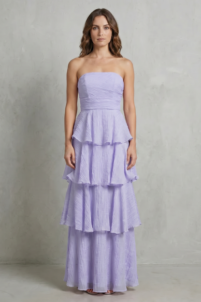 Margaret – Soft cascading layers – Strapless tiered maxi dress