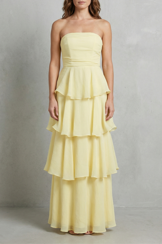 Margaret – Soft cascading layers – Strapless tiered maxi dress