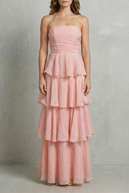 Margaret – Soft cascading layers – Strapless tiered maxi dress