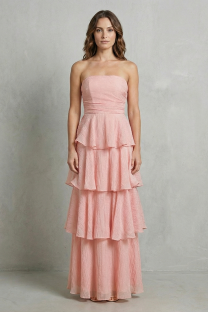 Margaret – Soft cascading layers – Strapless tiered maxi dress