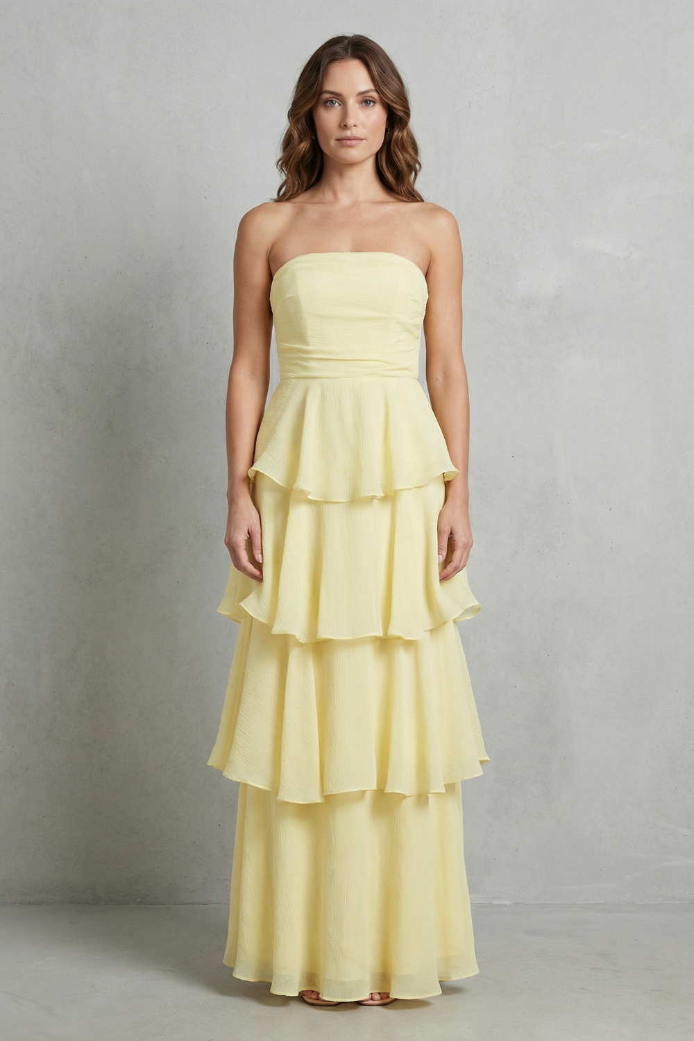 Margaret – Soft cascading layers – Strapless tiered maxi dress