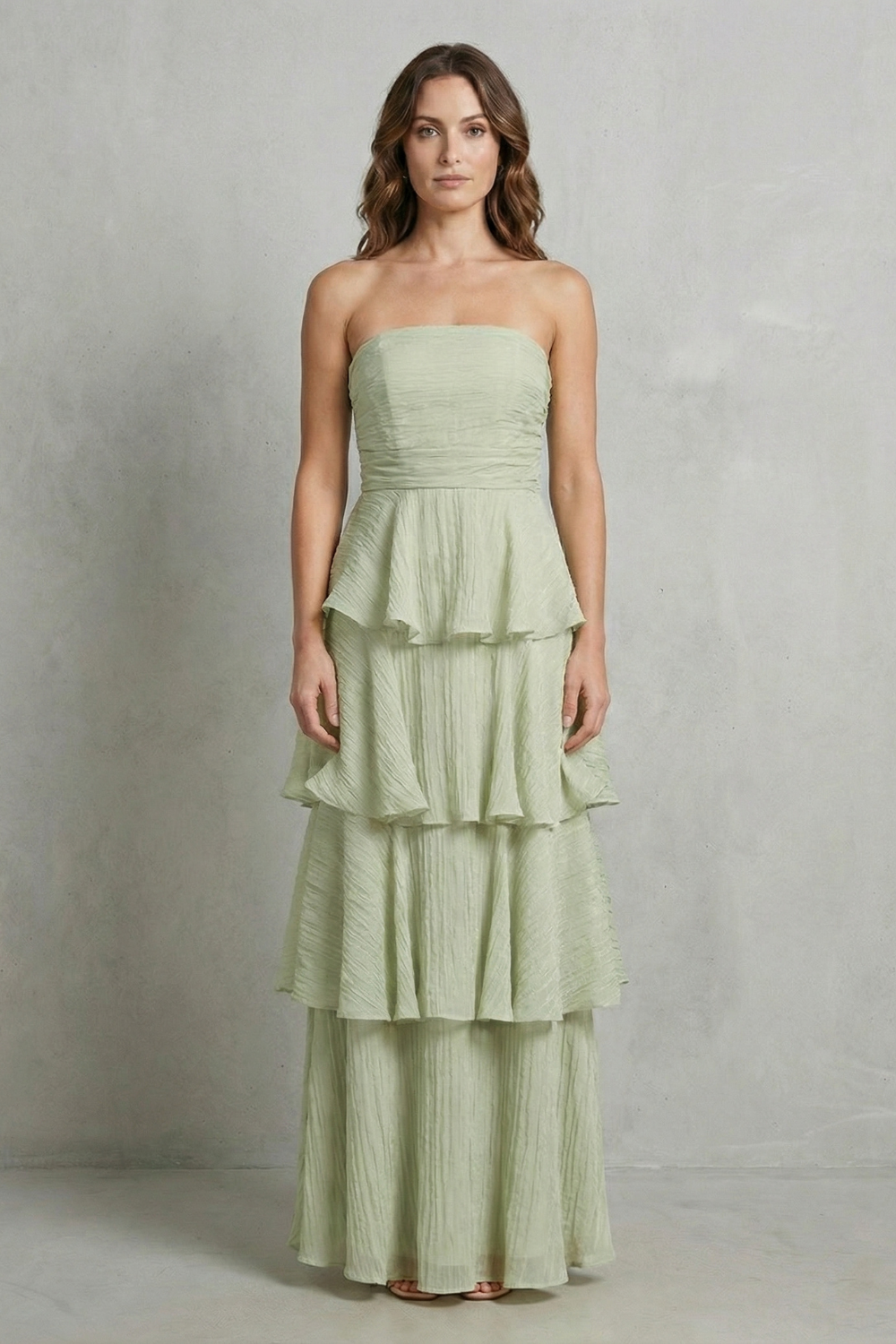 Margaret – Soft cascading layers – Strapless tiered maxi dress