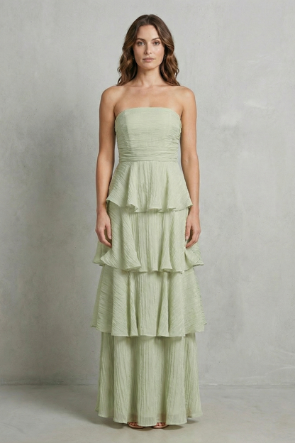 Margaret – Soft cascading layers – Strapless tiered maxi dress