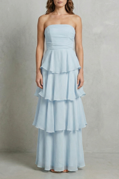 Margaret – Soft cascading layers – Strapless tiered maxi dress