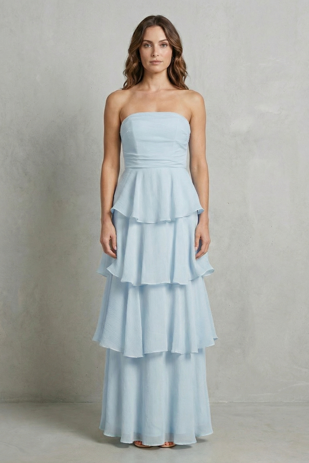 Margaret – Soft cascading layers – Strapless tiered maxi dress