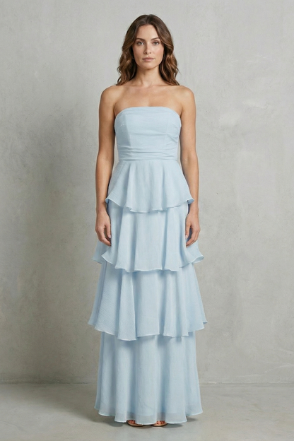 Margaret – Soft cascading layers – Strapless tiered maxi dress