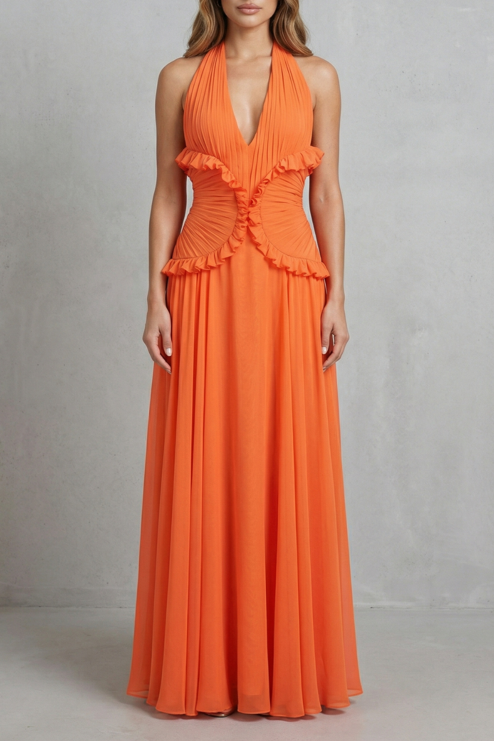Marlowe – Sunset romance – Women’s Halter Ruffle A-Line Maxi Dress