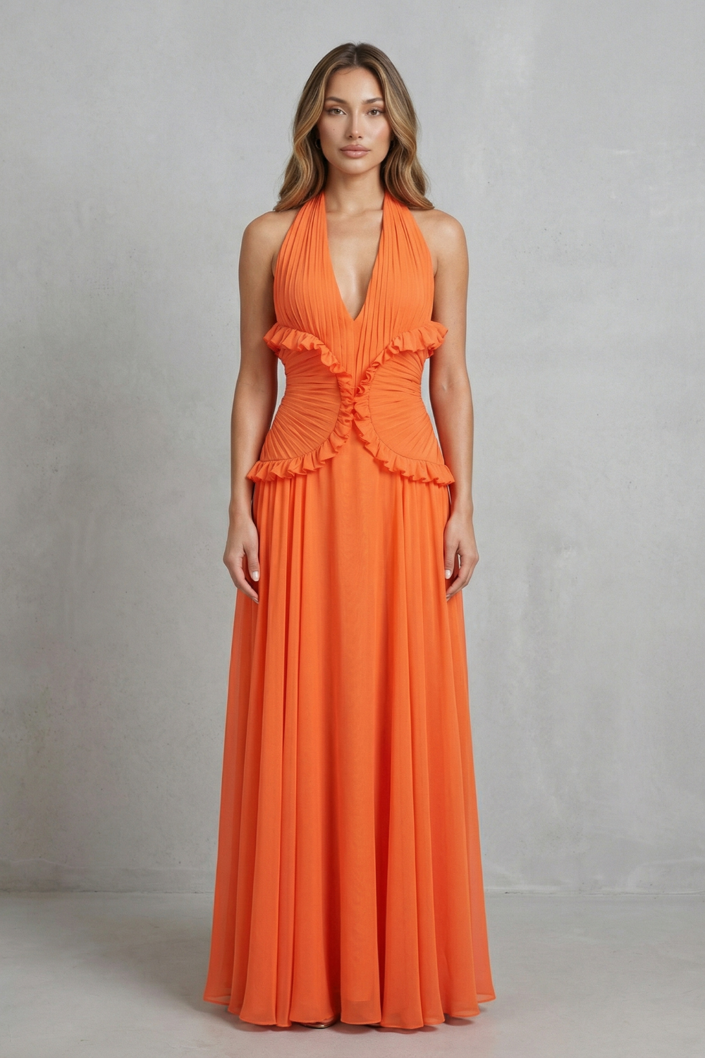 Marlowe – Sunset romance – Women’s Halter Ruffle A-Line Maxi Dress