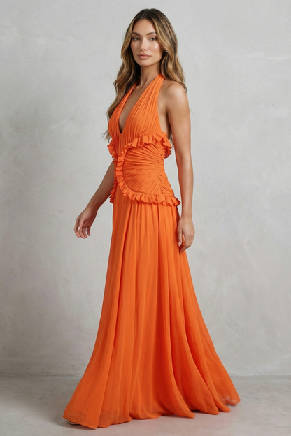 Marlowe – Sunset romance – Women’s Halter Ruffle A-Line Maxi Dress