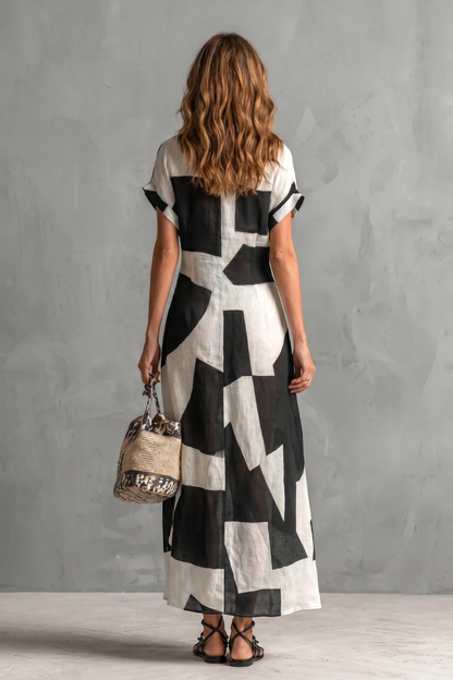 Montrielle – Abstract geometric print – Maxi shirt dress