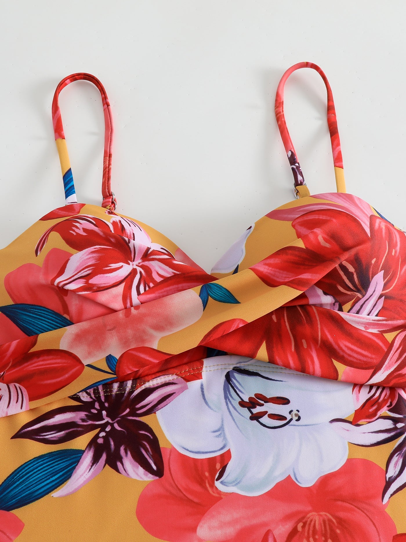 floral pleated strap bikini