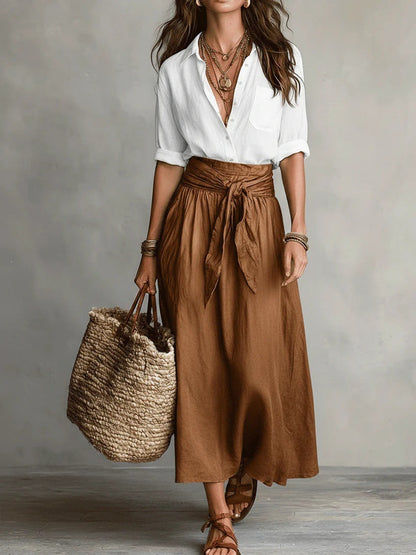 Vera™ | Two-Piece Set: Black Top and Olive Green Midi Skirt