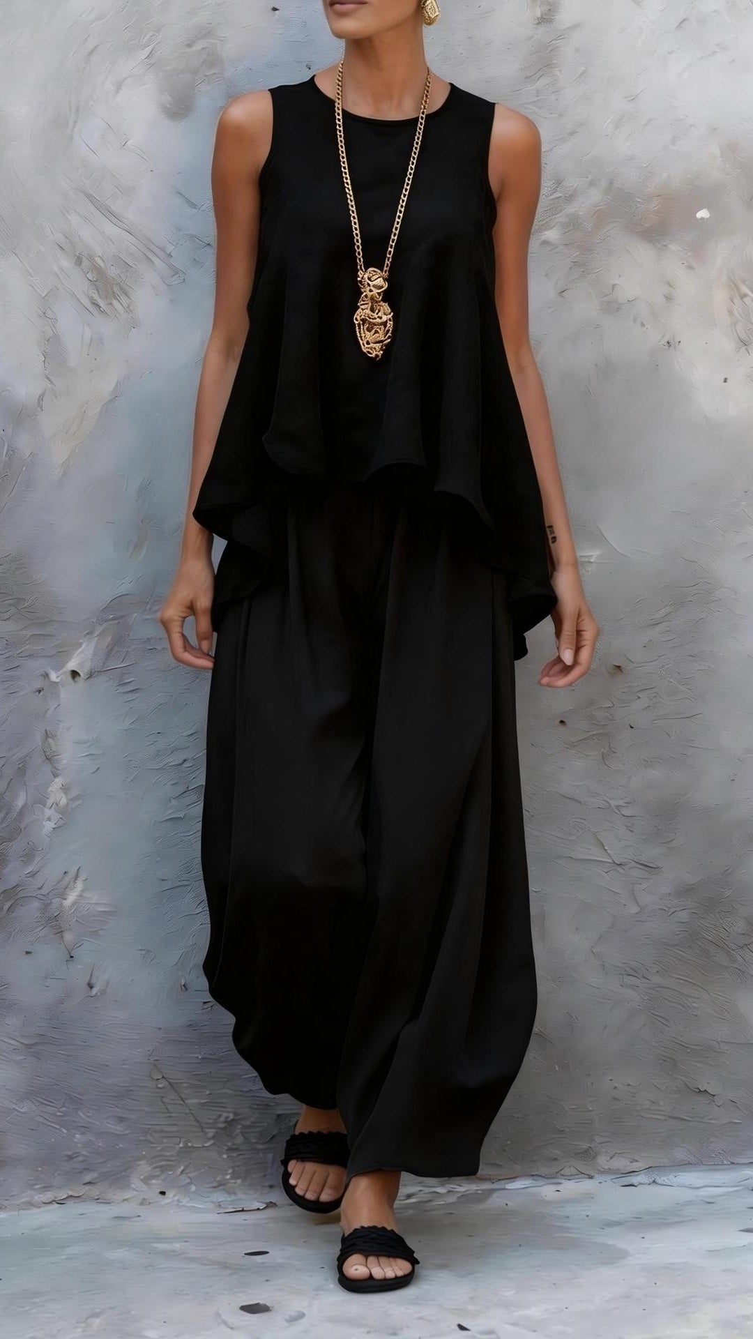 Sleeveless Top &amp; Loose Wide-Leg Pants