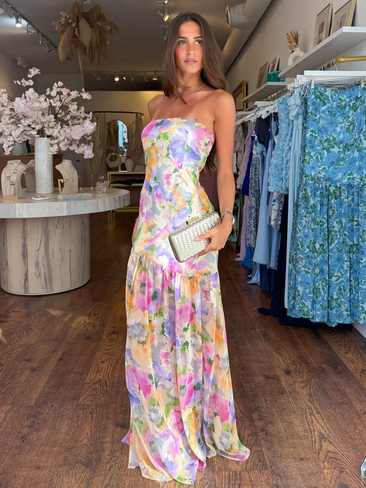 Vacation floral print fishtail maxi dress