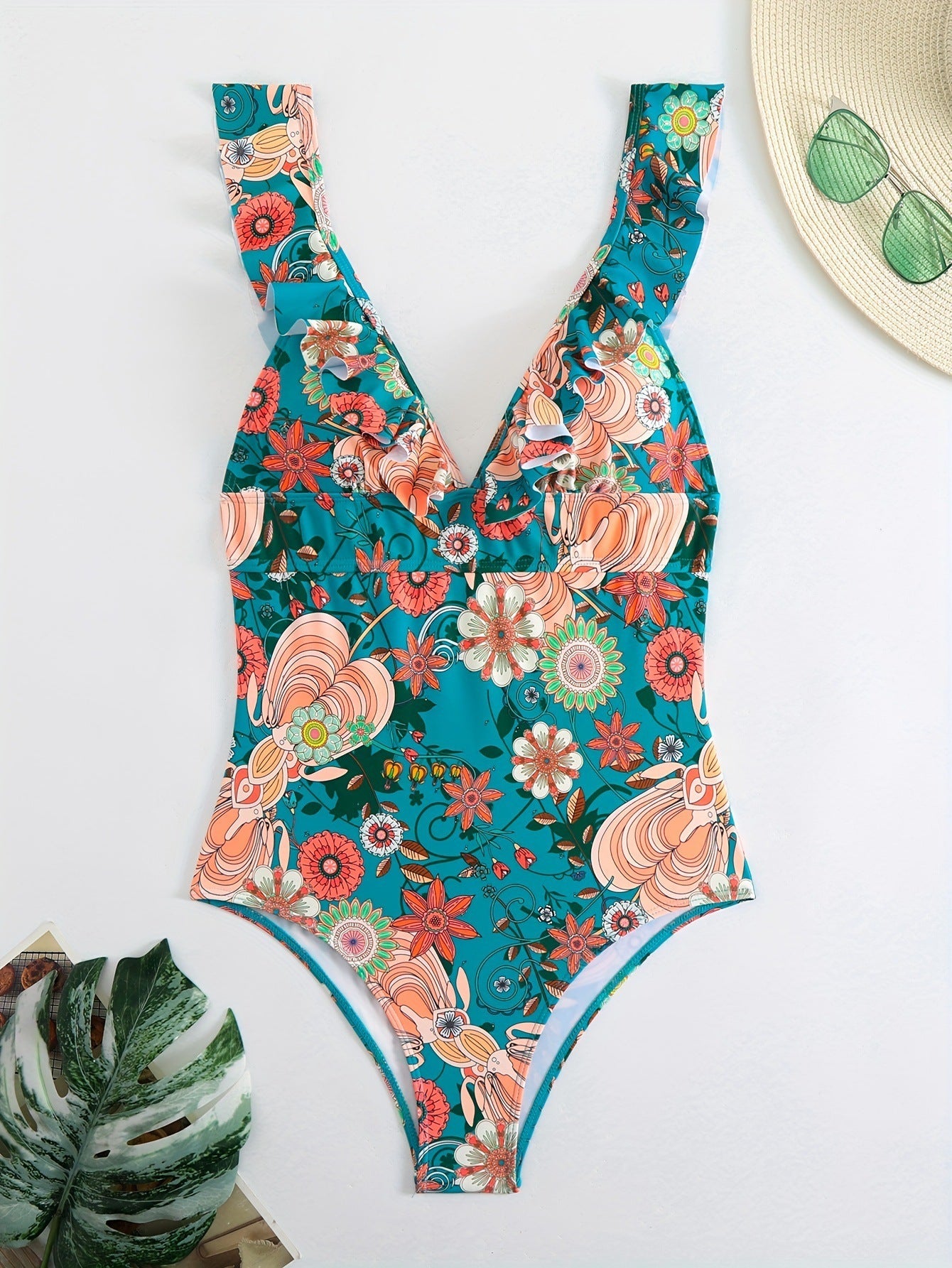 v-neck floral Ruffle bikini