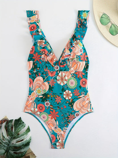 v-neck floral Ruffle bikini