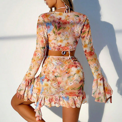 long-sleeve split cover-up bikini
