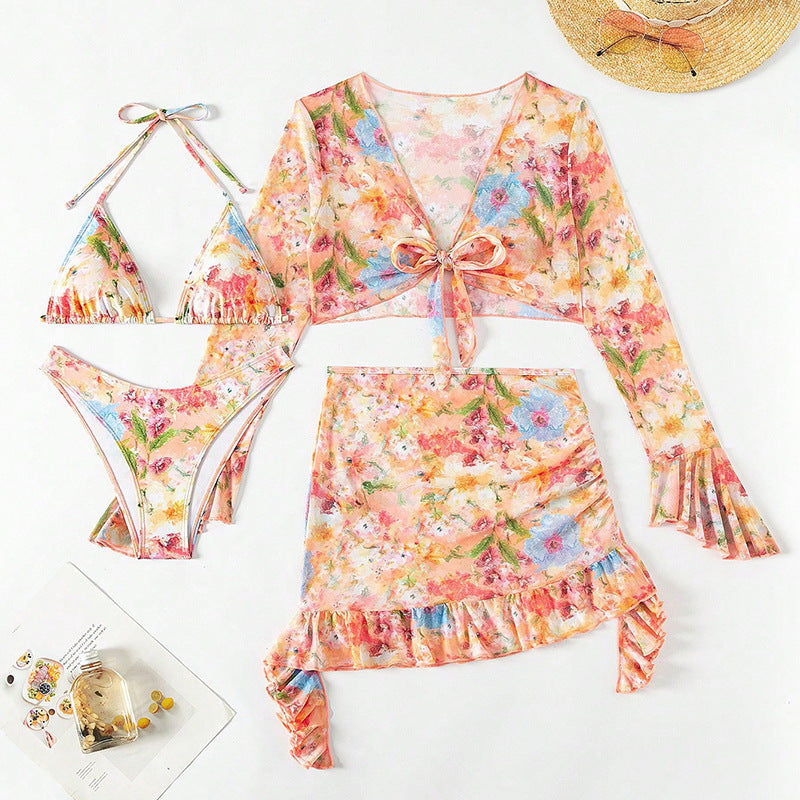 long-sleeve split cover-up bikini