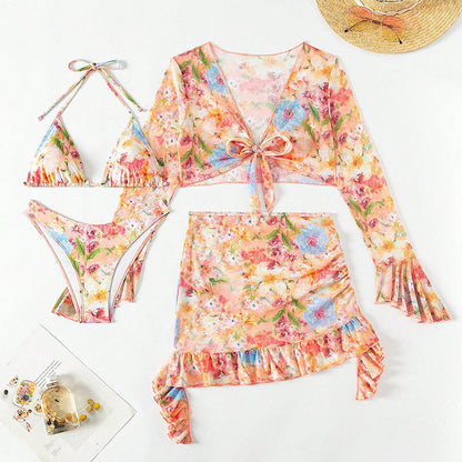 long-sleeve split cover-up bikini