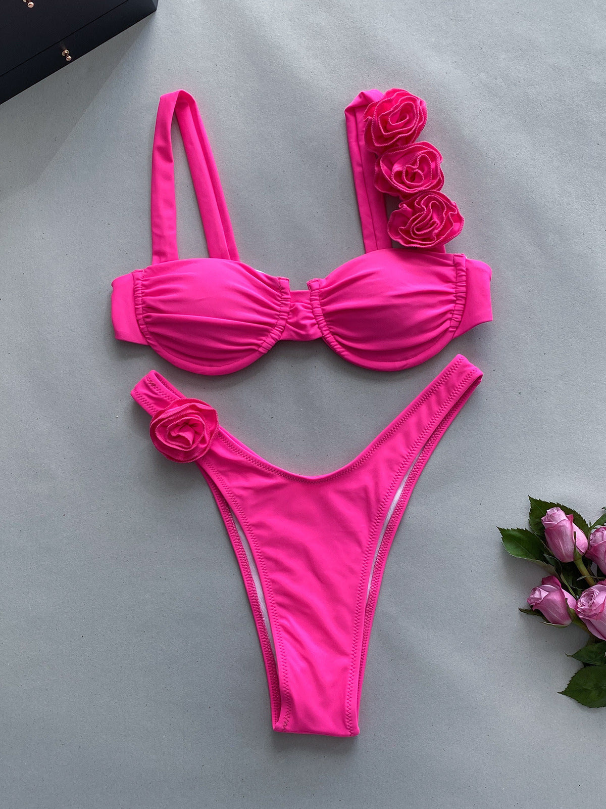 3D three-dimensional flower split bikini